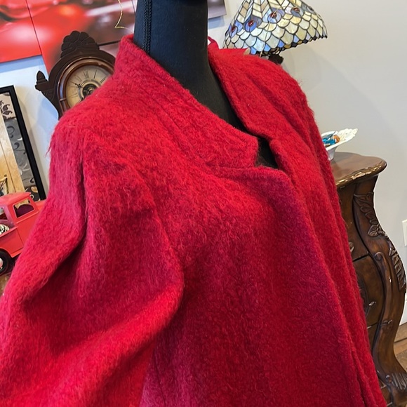 Luba I. Magnin VTG Long Wool Open Coat Rich Pink/Dark Cherry Wine Red - Picture 3 of 7